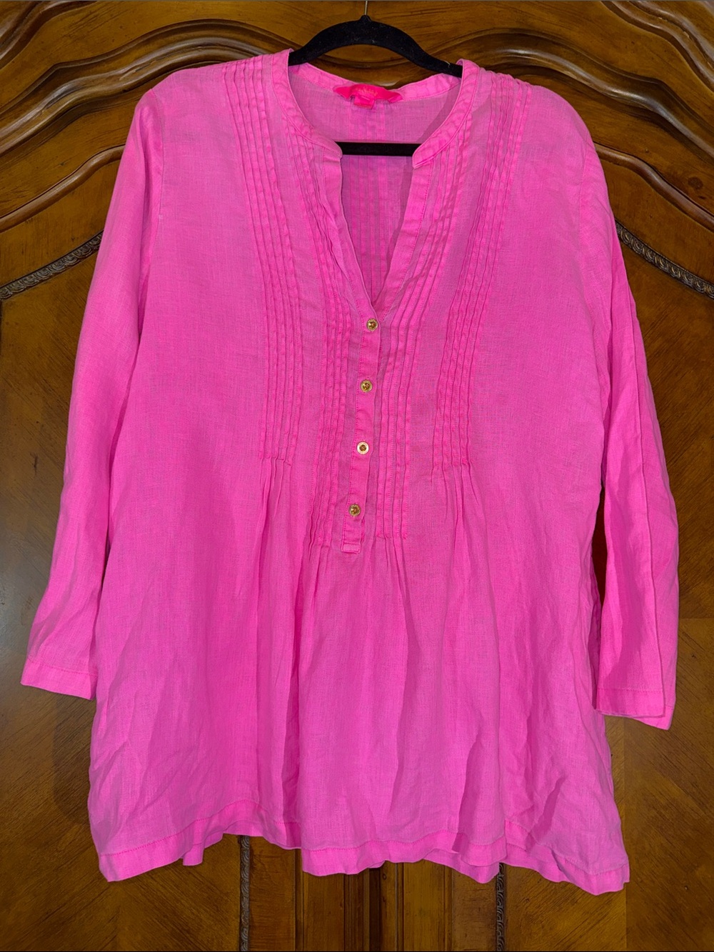 Lilly Pulitzer Hot Pink Pintuck Button Tunic